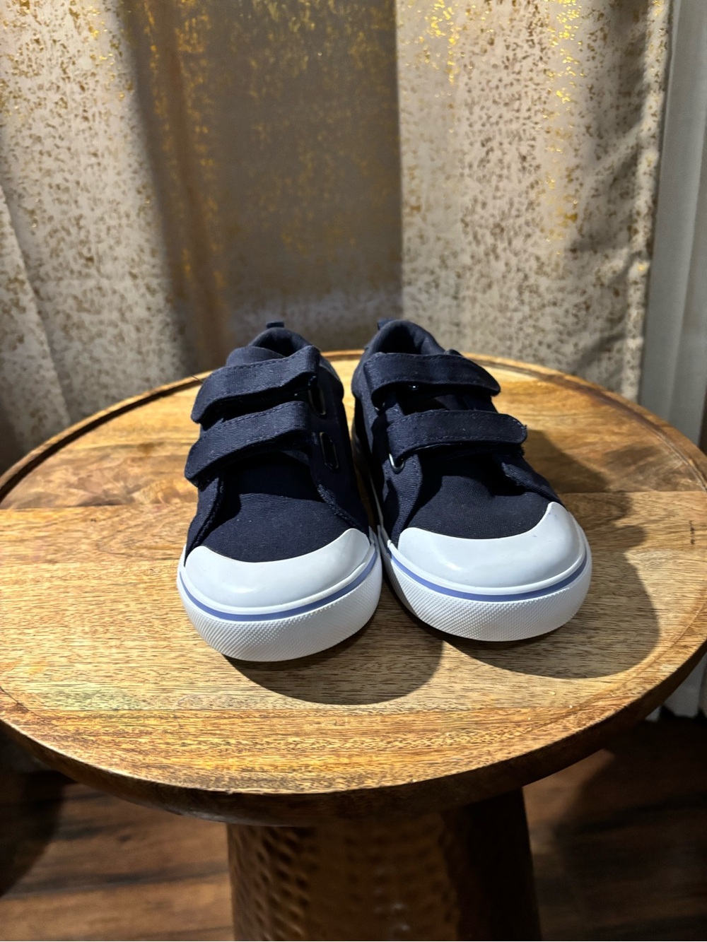 wonder nation Navy Canvas Velcro Kids Sneakers with White Toe